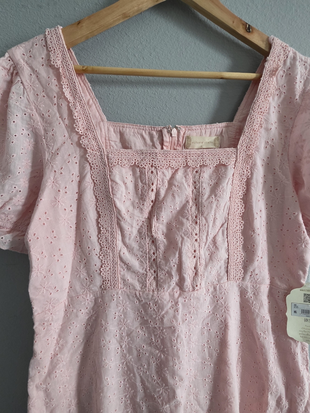 Altar'd State Pale Pink Eyelet Lace Square-Neck Blouse